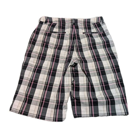Anne Klein Sport Bermuda Shorts Womens 8 Black White Pink Plaid Stretch - Picture 2 of 8
